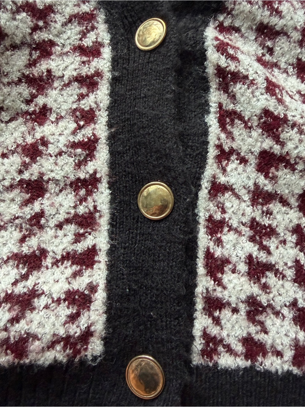 Anthropologie Maeve Burgundy and White Houndstooth Button-Front Cardigan - Picture 5 of 7